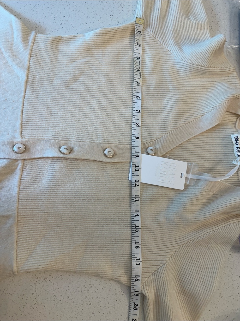 Cream Ribbed V-Neck Button Front Peplum Cardigan - Picture 5 of 6